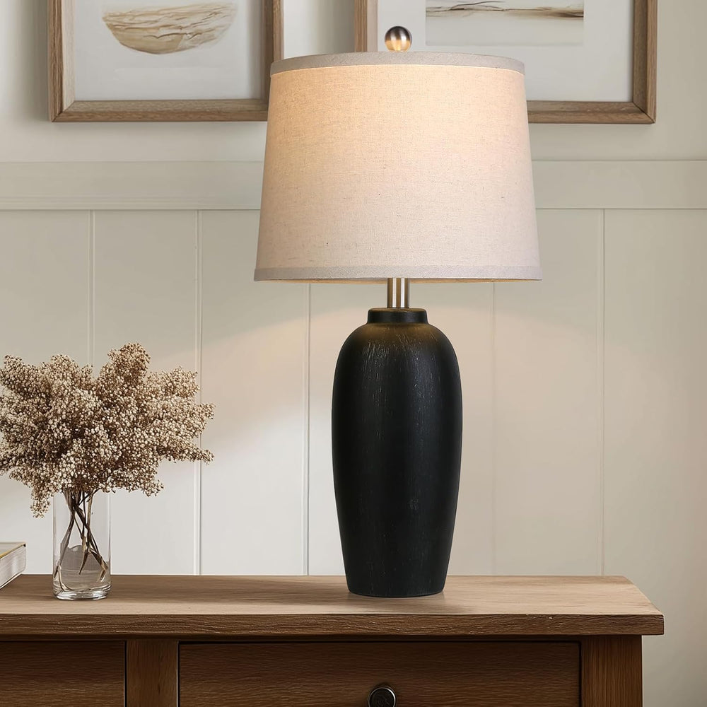 Jar Table Lamps Set of 2, 25" Ceramic Bedside Lamps for Living Room, Bla...