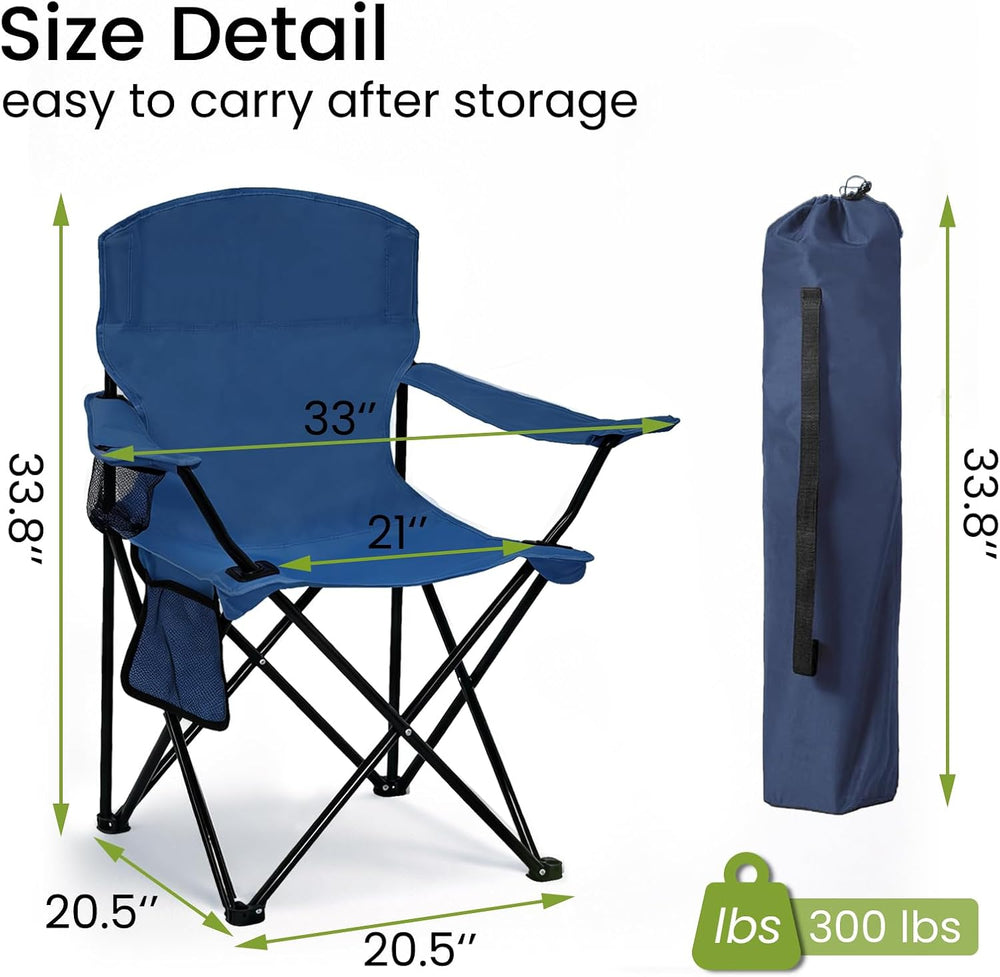 Camping Chair 2 Pack Portable Folding Chair, Supports 300lbs, Navy Blue