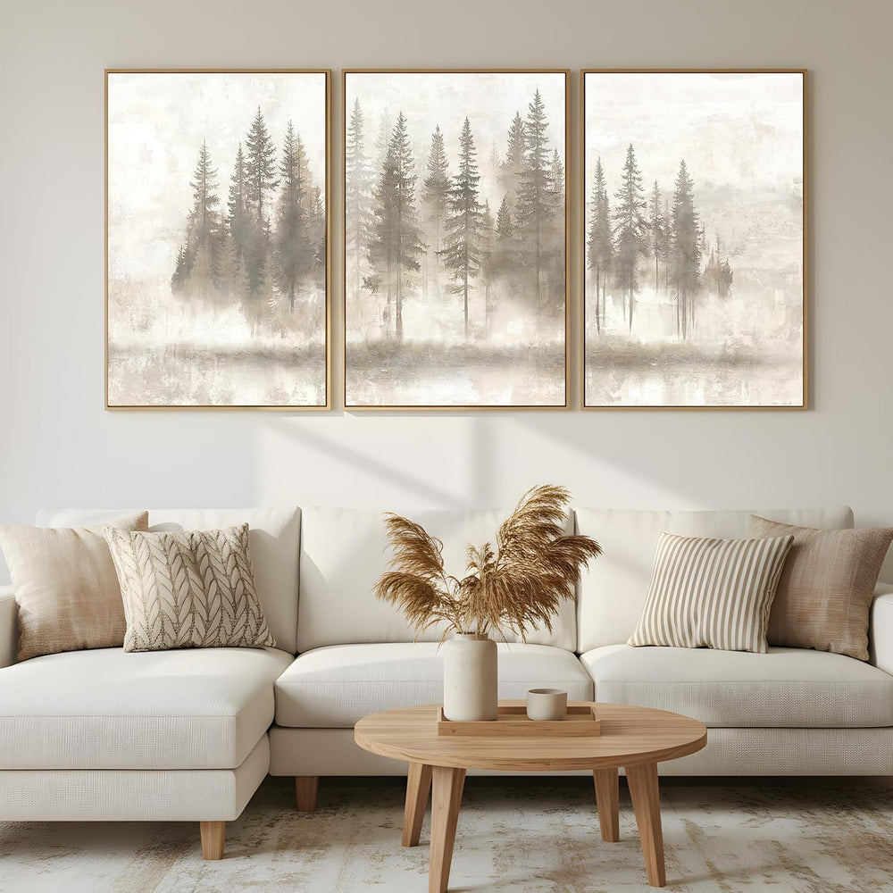 Zessonic Neutral Abstract Nordic Pine Forest Landscape Wall Art, 24"x36&...