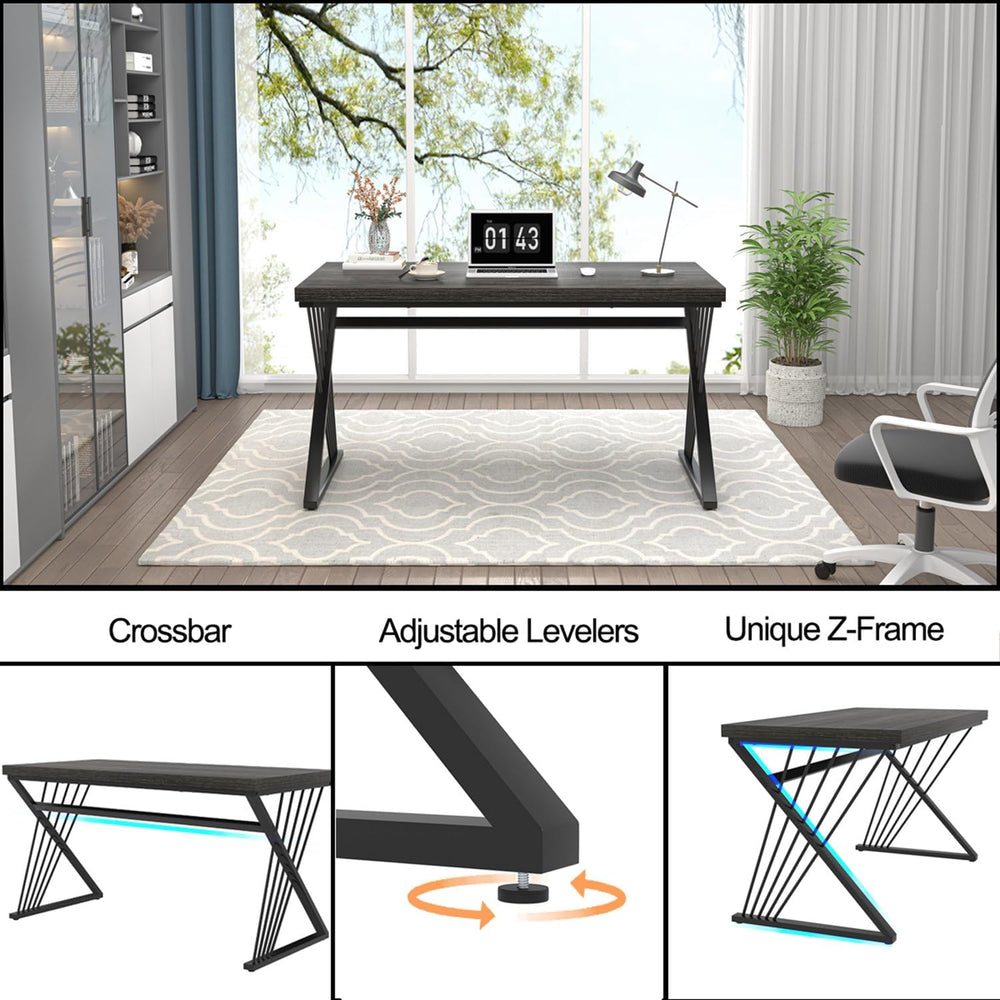 FOLUBAN Modern Home Office Desk, Rustic Wood and Metal Computer Desk, Writing...