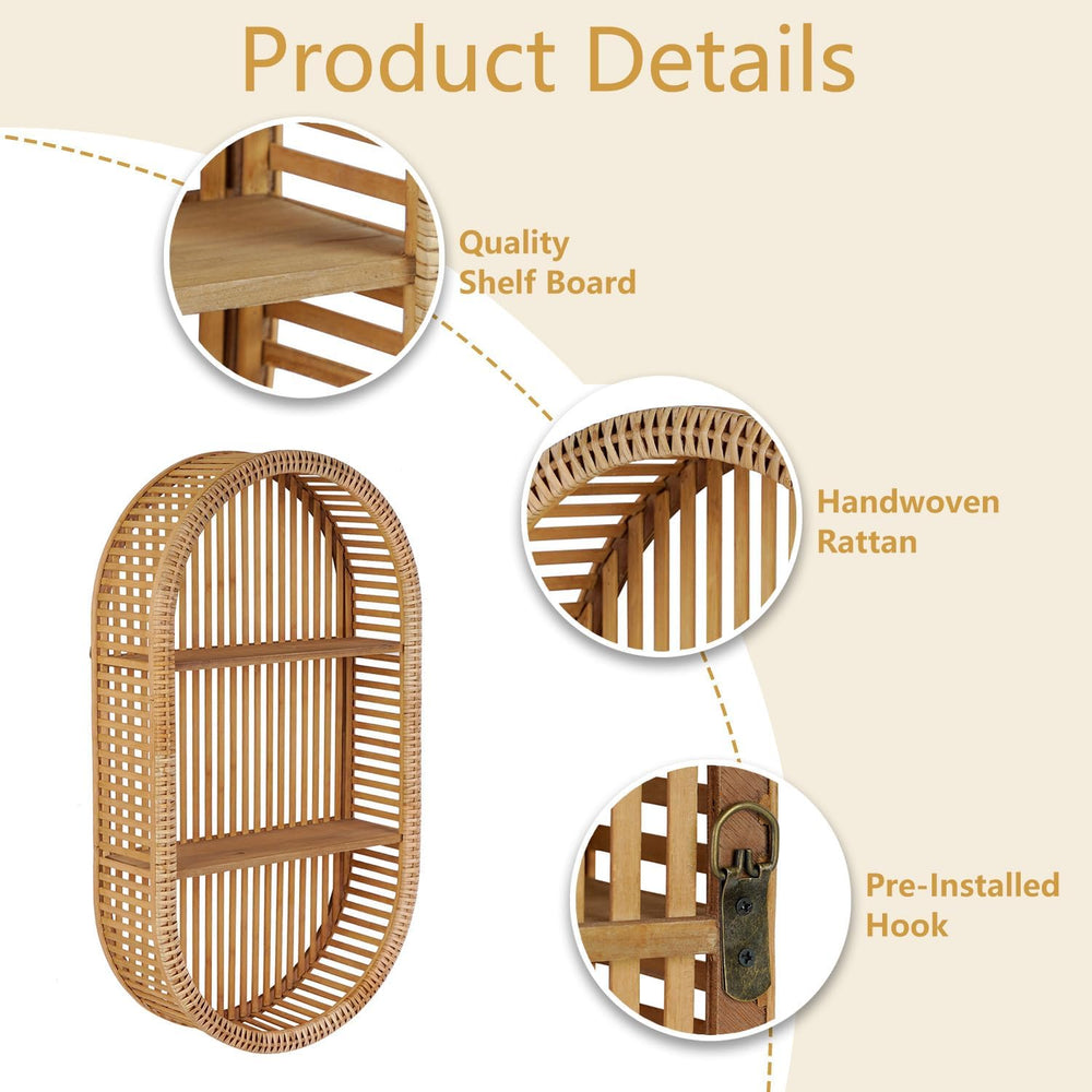 3 Tier Oval Rattan Wall Shelf
