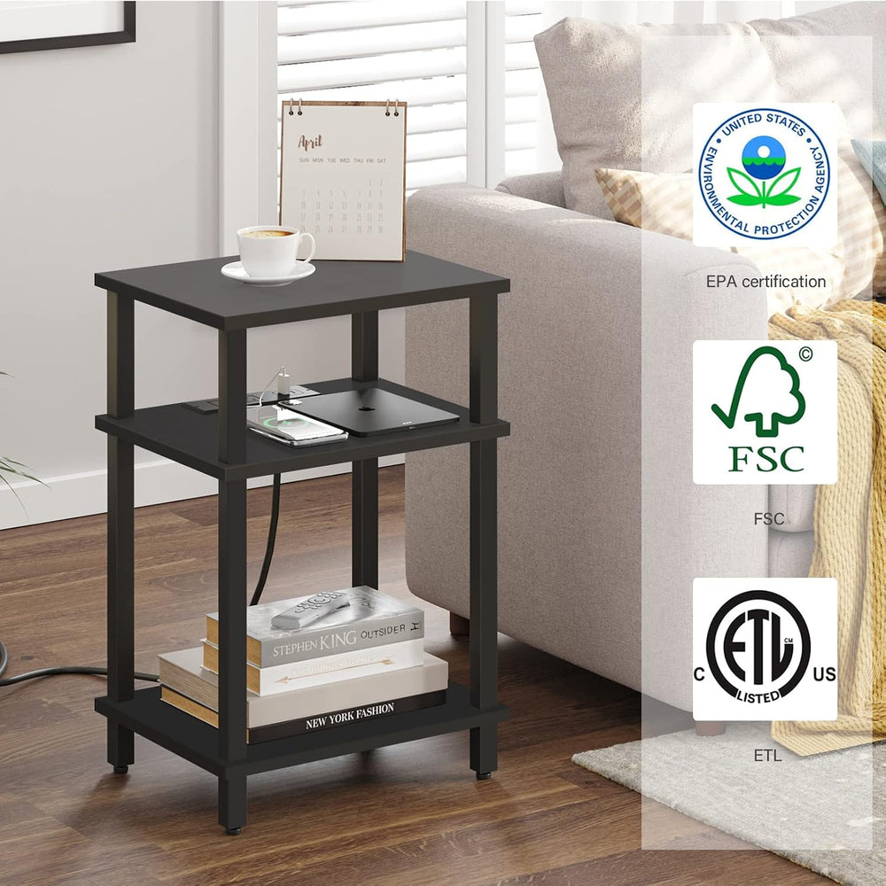 TUTOTAK Set of 2 End Table with Charging Station, 3-Tier Storage Shelf
