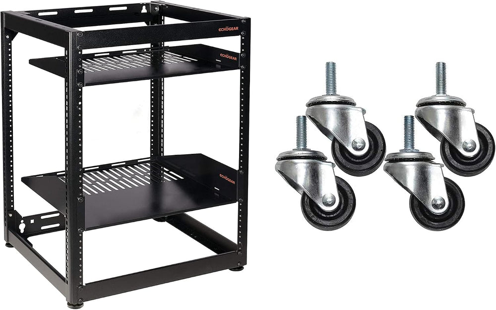 ECHOGEAR 15U Open Frame Rack & Caster Kit - Heavy Duty Rack with Vented S...