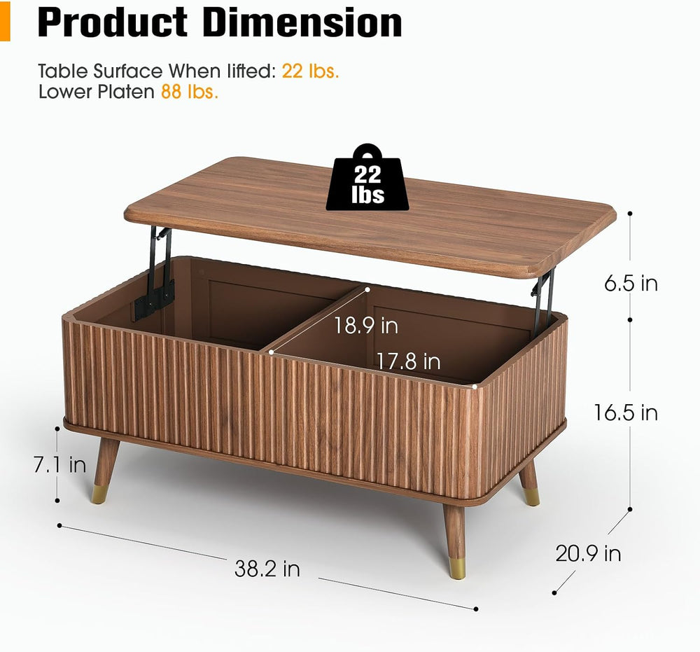 JOINICE 38" Lift Top Coffee Table with Storage for Living Room,Walnut