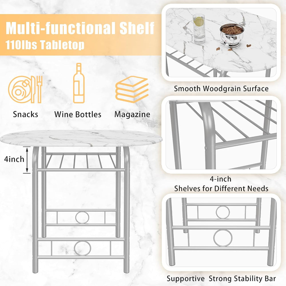 JUMMICO 3-Piece Wooden Round Table & Chair Set (White/Silver)