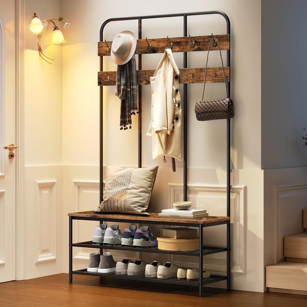 HOOBRO Hall Tree with Bench, Entryway Bench with Coat Rack, Mud Room Rack wit...