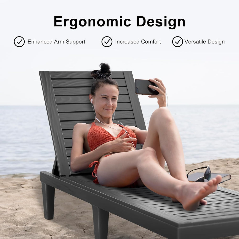 ROJIK Outdoor Chaise Lounge Chair, Single, Black
