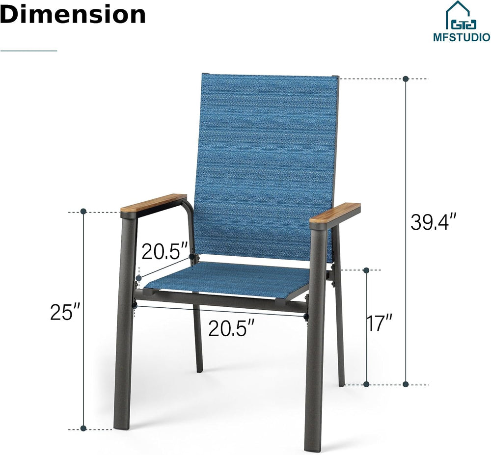 MFSTUDIO Stackable Patio Dining Chairs Set of 2, Aluminum & Textilene, Blue