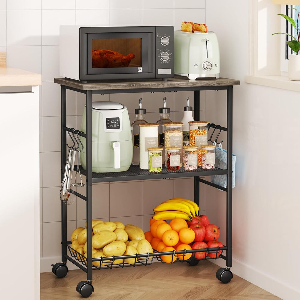 SWTYMIKI Rolling Kitchen Microwave Cart - 3 Tier Microwave Table Stand with S...