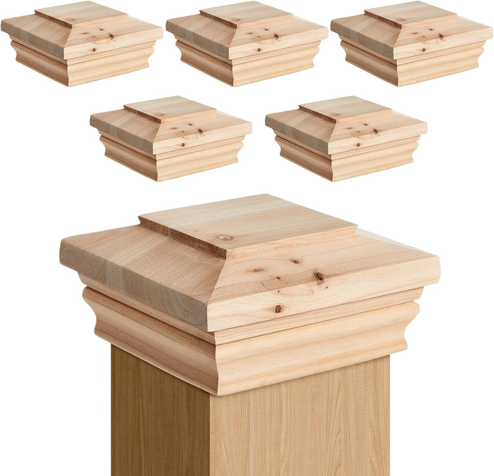 Geetery 6 Pcs 4" x 4" Cedar Post Cap Flat Wood Newel Post Fence Topper