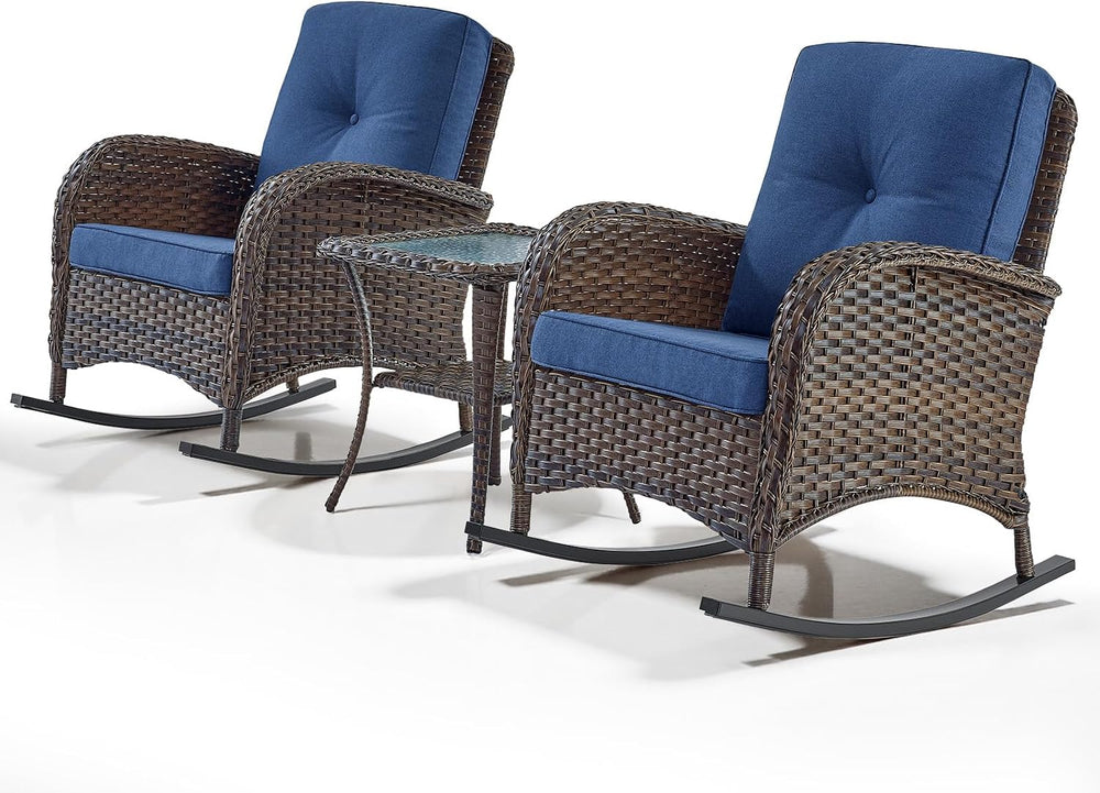 Belord Wicker Porch Rocking Chairs - 3 Pieces Patio Bistro Set High Back Outd...