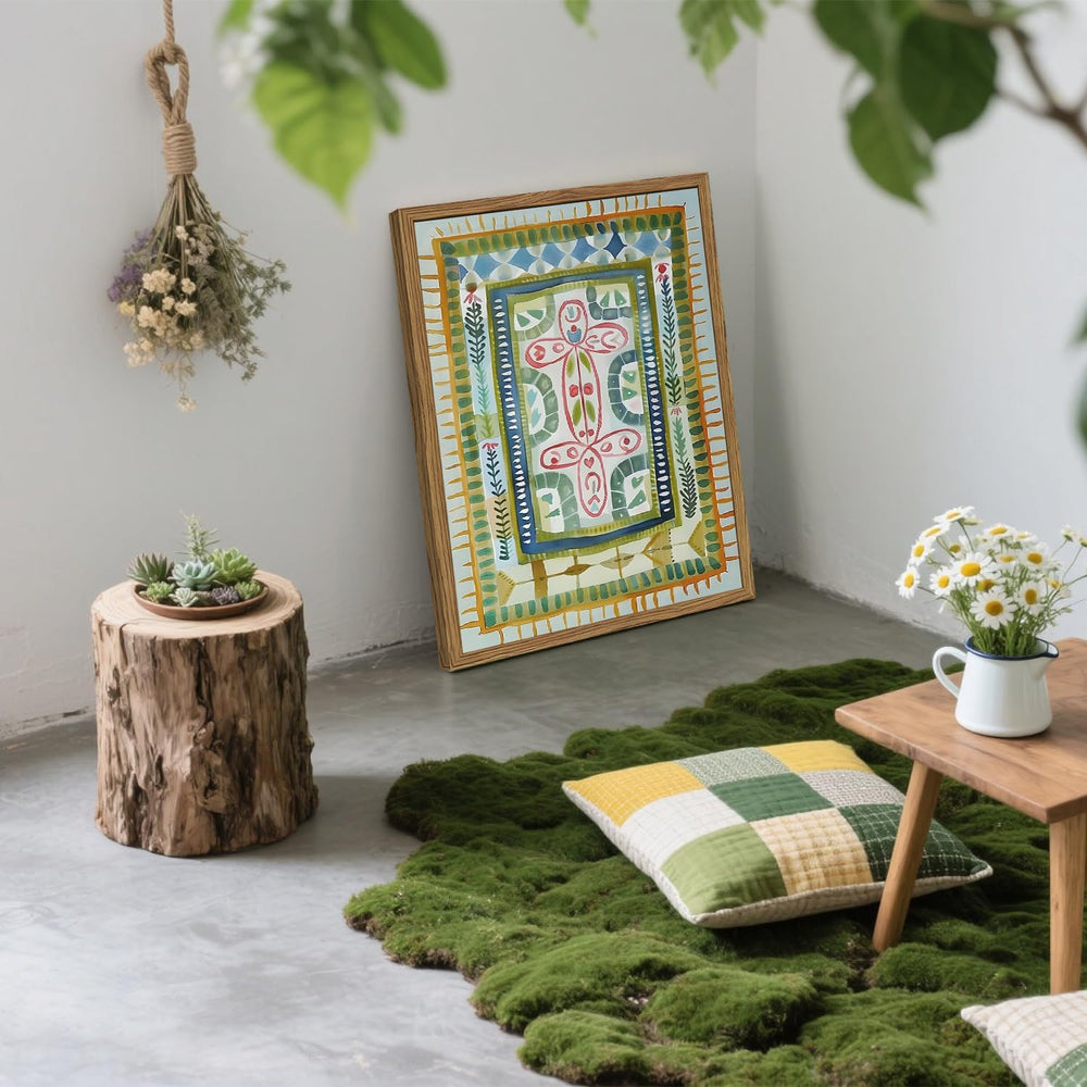 Framed Boho Wall Art Set of 2, Sage Green Botanical Pictures Wall Decor, Abst...