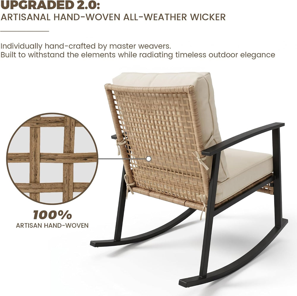 TARKARI 3-Piece Patio Rocking Chairs Set of 2, Rocking Chair Bistro Set [Upgr...