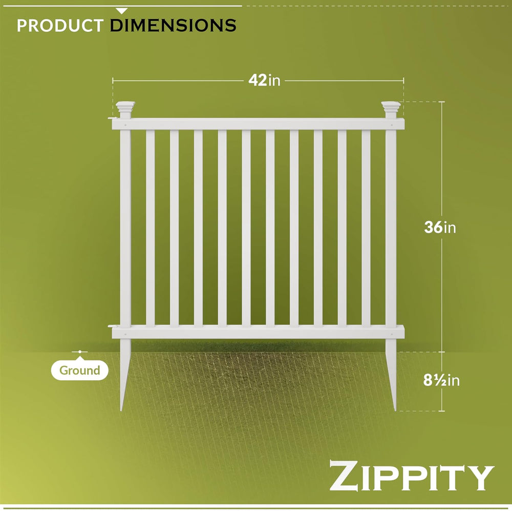 Zippity Baskenridge Picket Fence Panels, White Vinyl DIY No Dig Kit