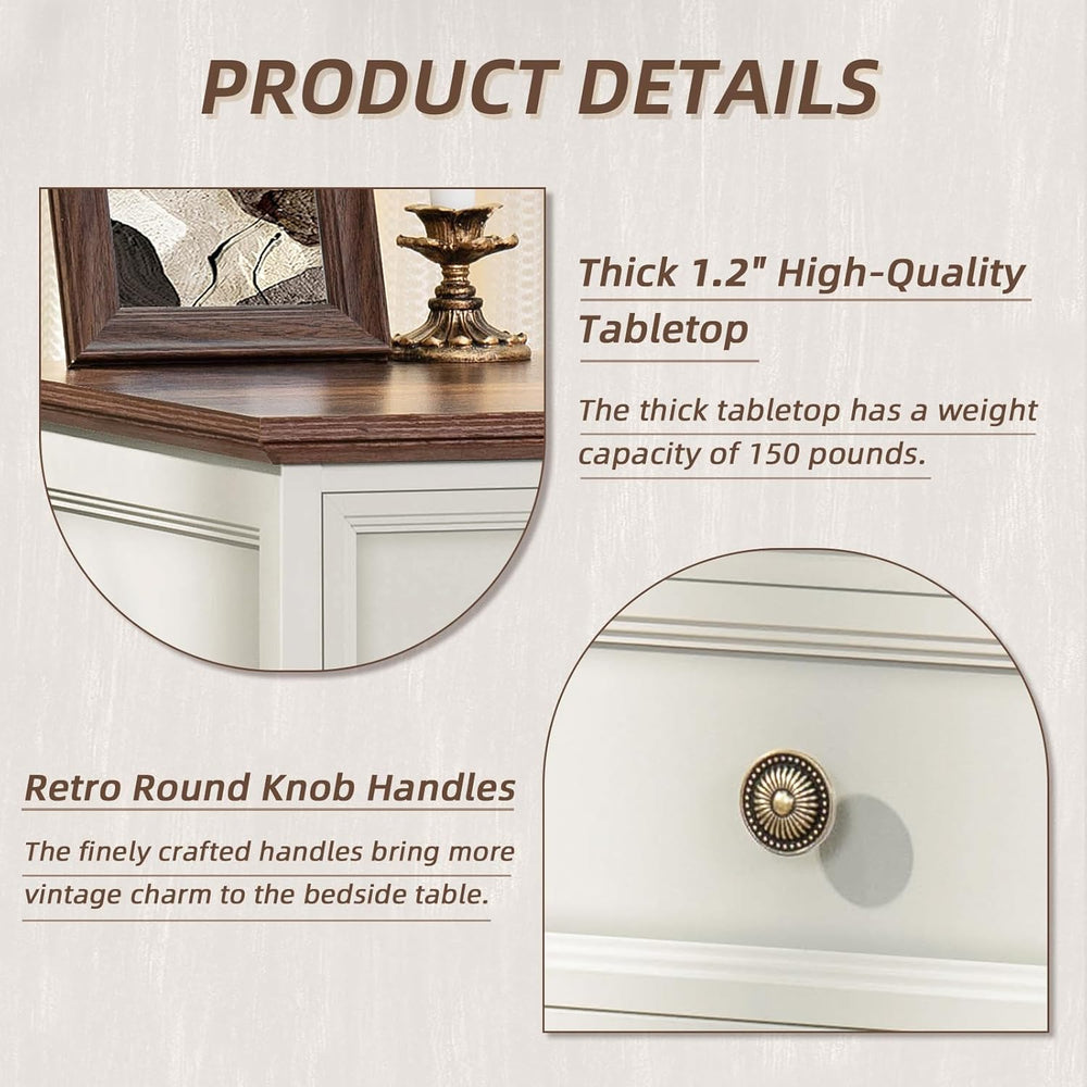 Joaxswe 24" Wide Farmhouse Night Stand Set of 2,Large End Table with 3 D...