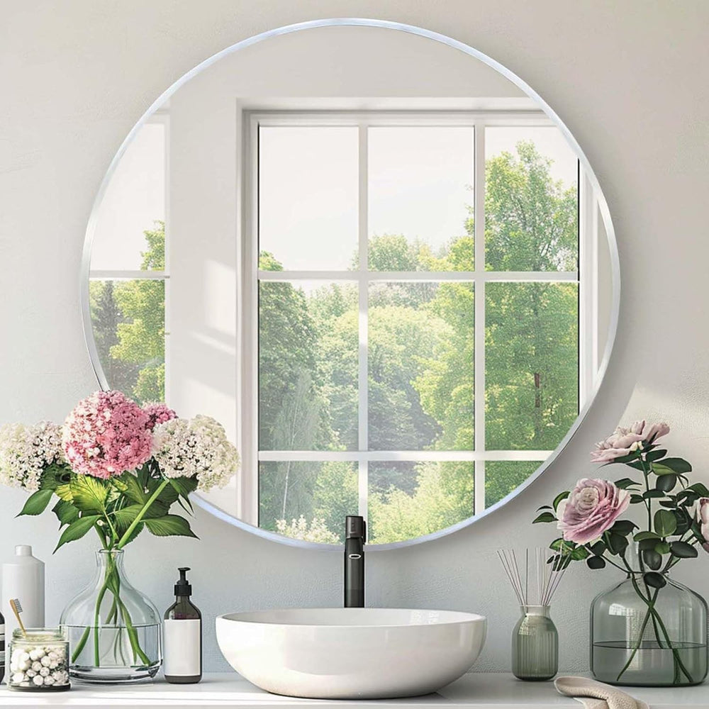 Round Bathroom Mirror, Circle Mirror, Silver, 30" L x 30" W, 1 Pack