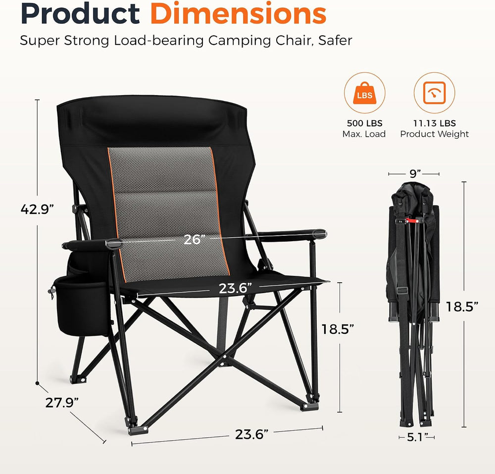ALPHA CAMP Heavy Duty Camping Chairs with Cup Holder Oversized Folding Chair ...