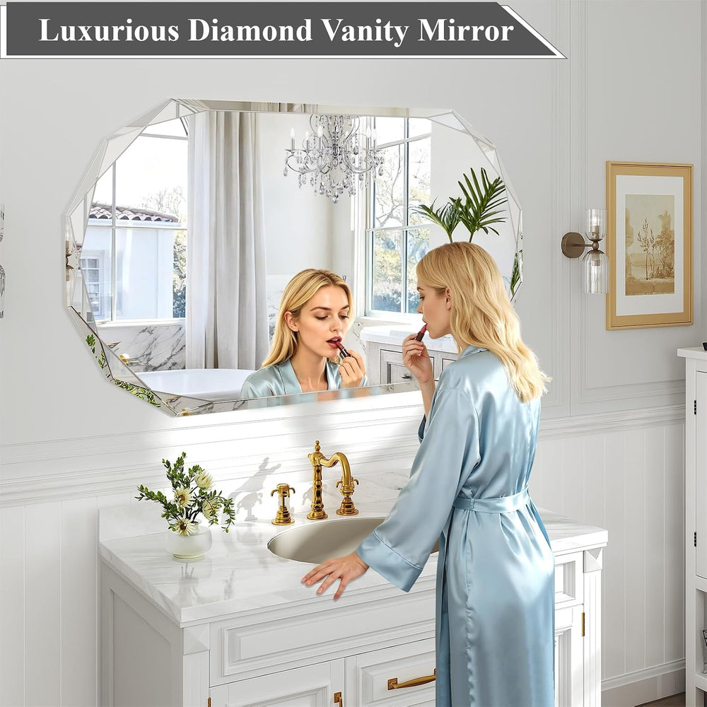 Krymnar 48 x 30 Inch Beveled Oval Bathroom Mirror, Frameless Wall Mirror