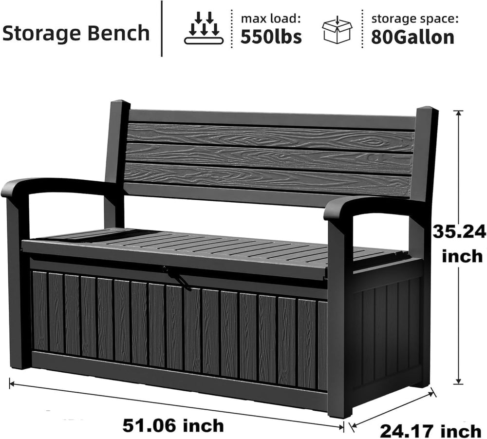 PatioZen 80 Gallon Outdoor Storage Bench Deck Box, Classic Black