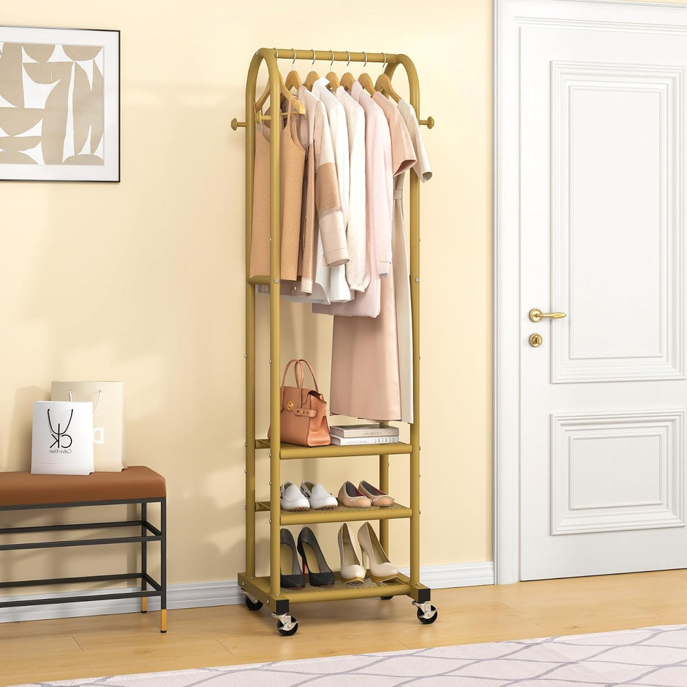 Portable Clothes Rack with Wheels, Space Saving Metal Clothing Rack