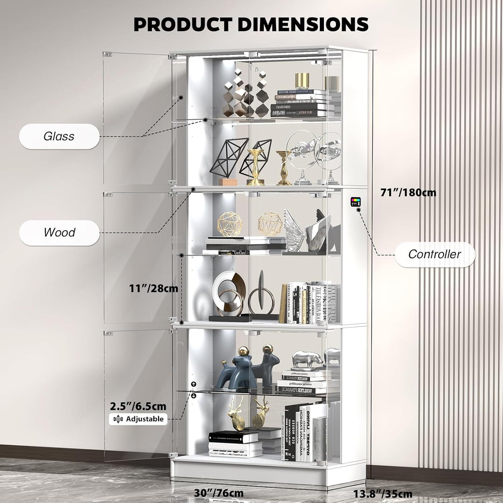 VersionTECH. 71'' Tall Display Cabinet with Glass Doors & RGB Lig...