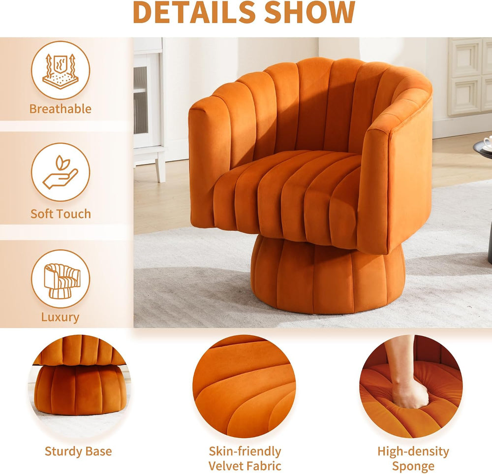 Swivel Accent Barrel Chair, Cute Comfy Small Round 360° Arm Chair, Velvet Sof...