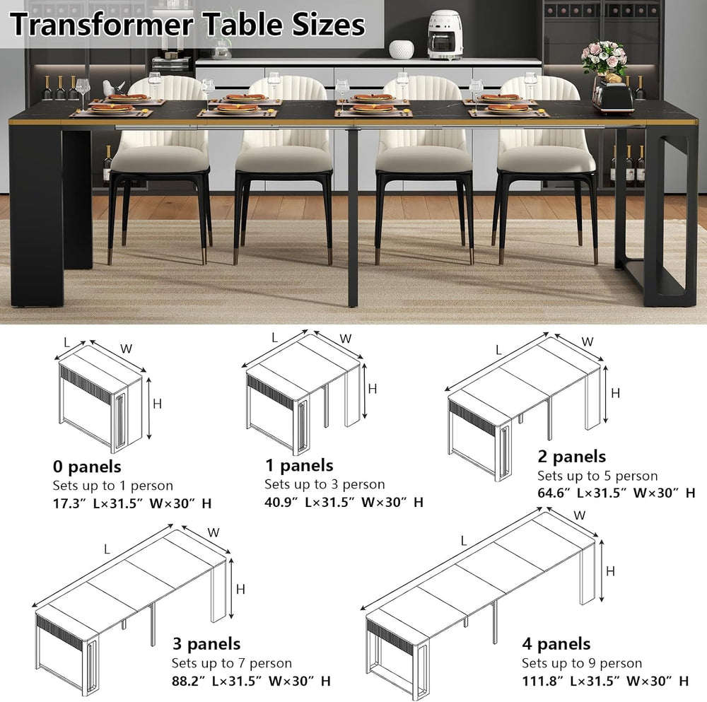 17"-112" Extendable Dining Room Table, Modern Space Saving Dining T...