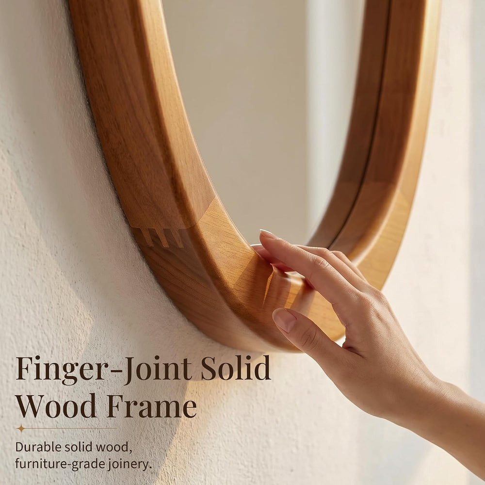 Solid Wood 48"x24" Warm Walnut Large Organic Irregular Wall Mirror