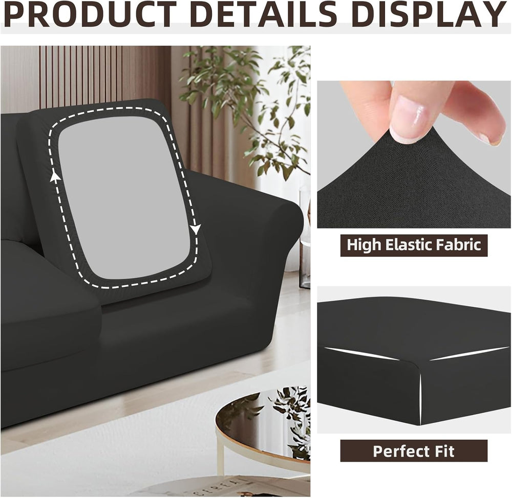 Easy-Going 7 Pieces Stretch Sofa Couch Cover, Large, Dark Grey