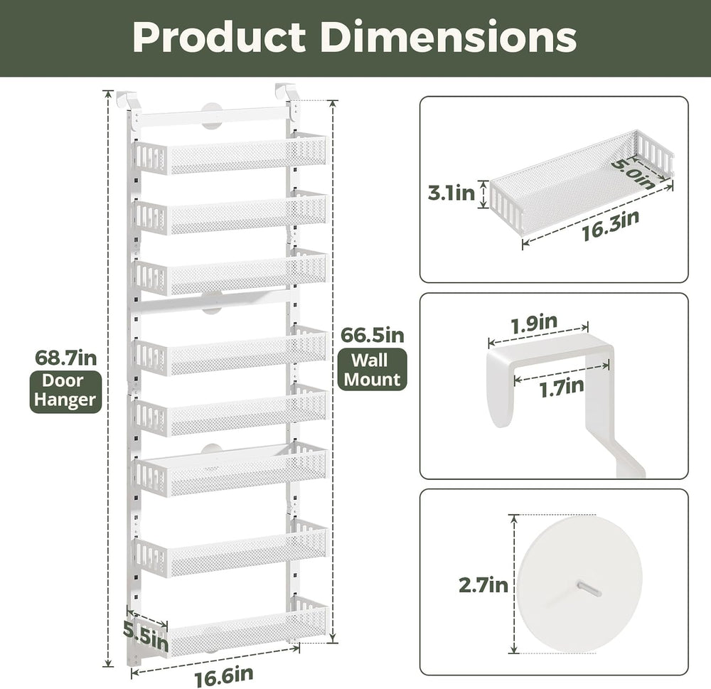 POKIPO 8-Tier Over the Door Pantry Organizer, 2 IN 1 Wall Mount or Hanging Sp...