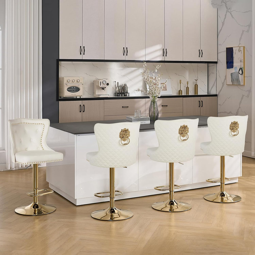 Velvet Swivel Bar Stools Set of 2, Adjustable Bar Height Chairs with Lion Pul...