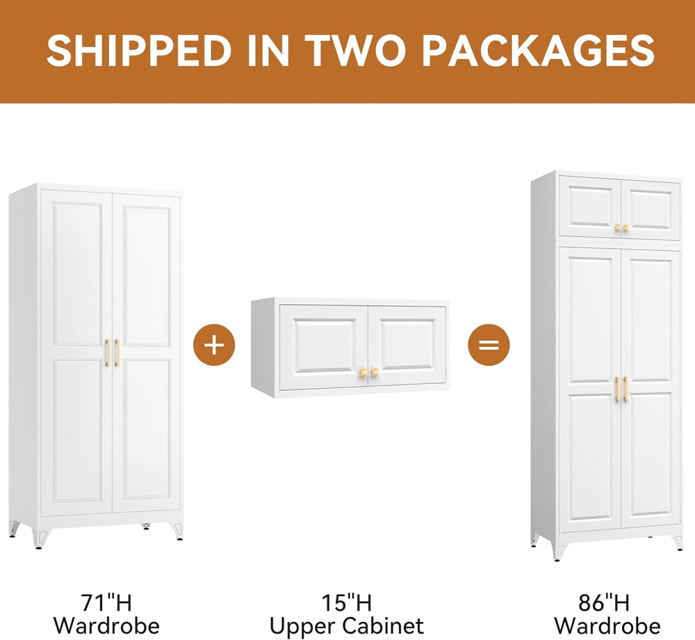 Polup 15" High White Metal Wall Cabinet, Overhead Closet Storage Unit