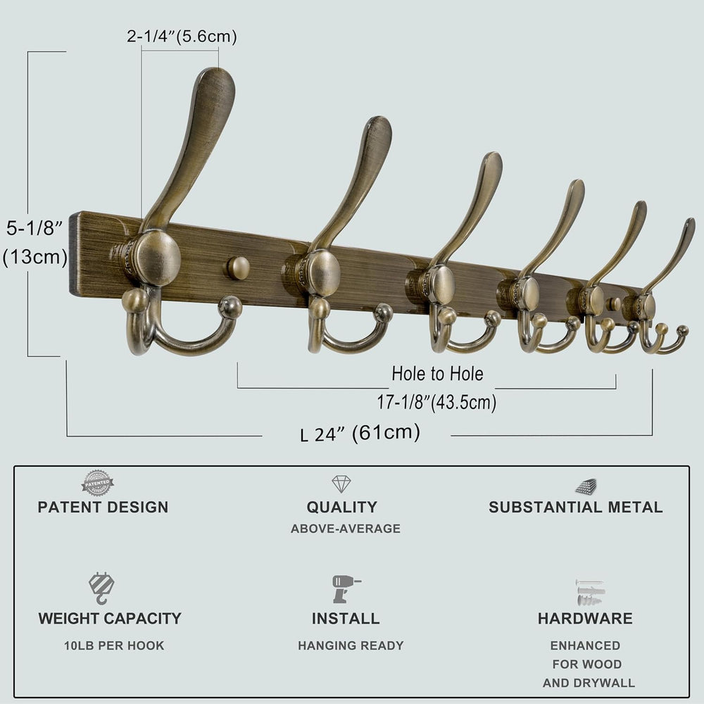 Dseap Coat Rack Wall Mount 24 Inch, Heavy Duty 12-Gauge Base vs Flimsy 1mm, D...