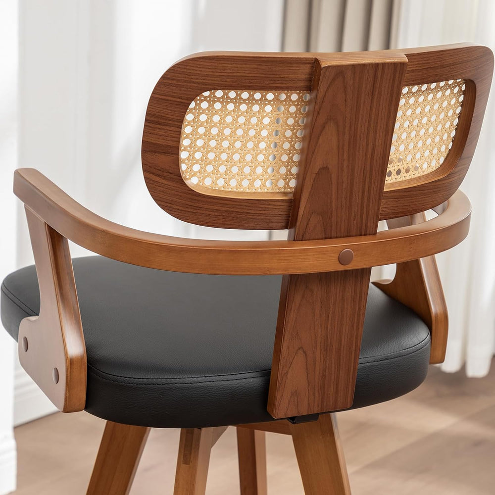 Rattan Bar Stools, 30 inch Mid Century Walnut Bar Stools with Curved Back