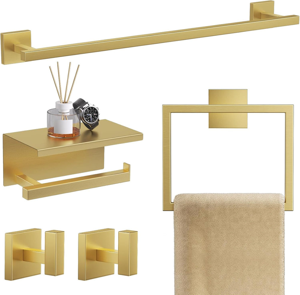 TQKAG 5-Pieces Brushed Gold Bathroom Hardware Accessories Set 23.6" SUS3...