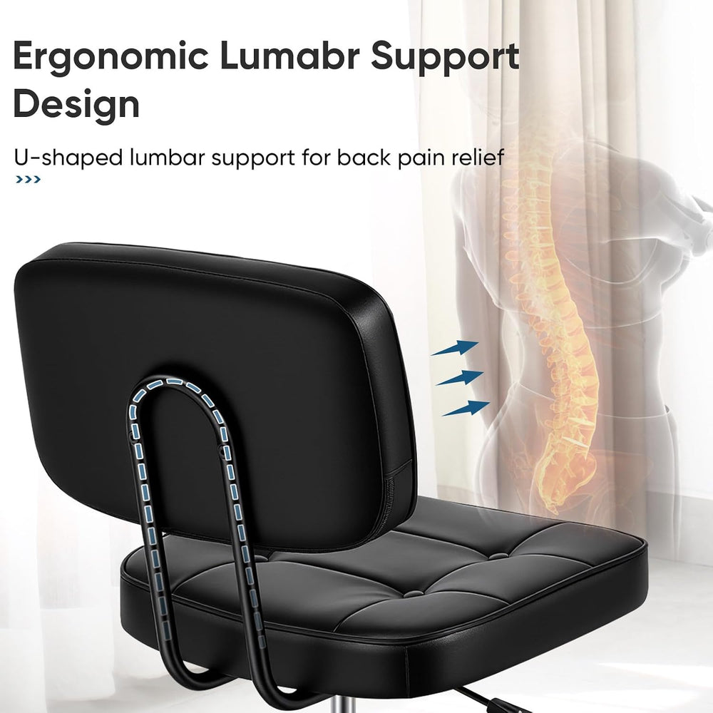 DUMOS Armless Office Desk Chair, Small Vanity Chair with Lumbar Support