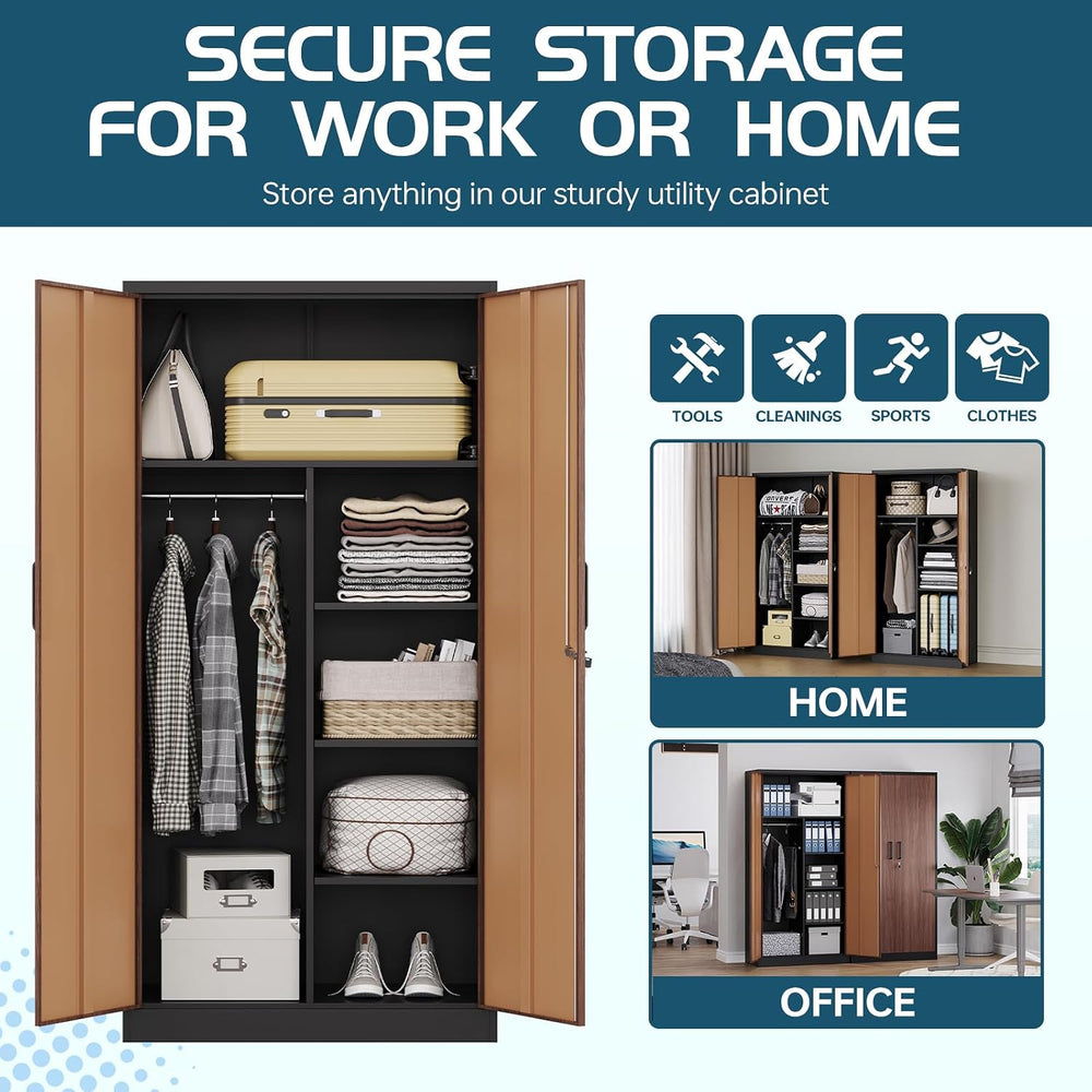 MIIIKO Metal Wardrobe Cabinet with Locking Doors, Metal Storage Armoire Close...