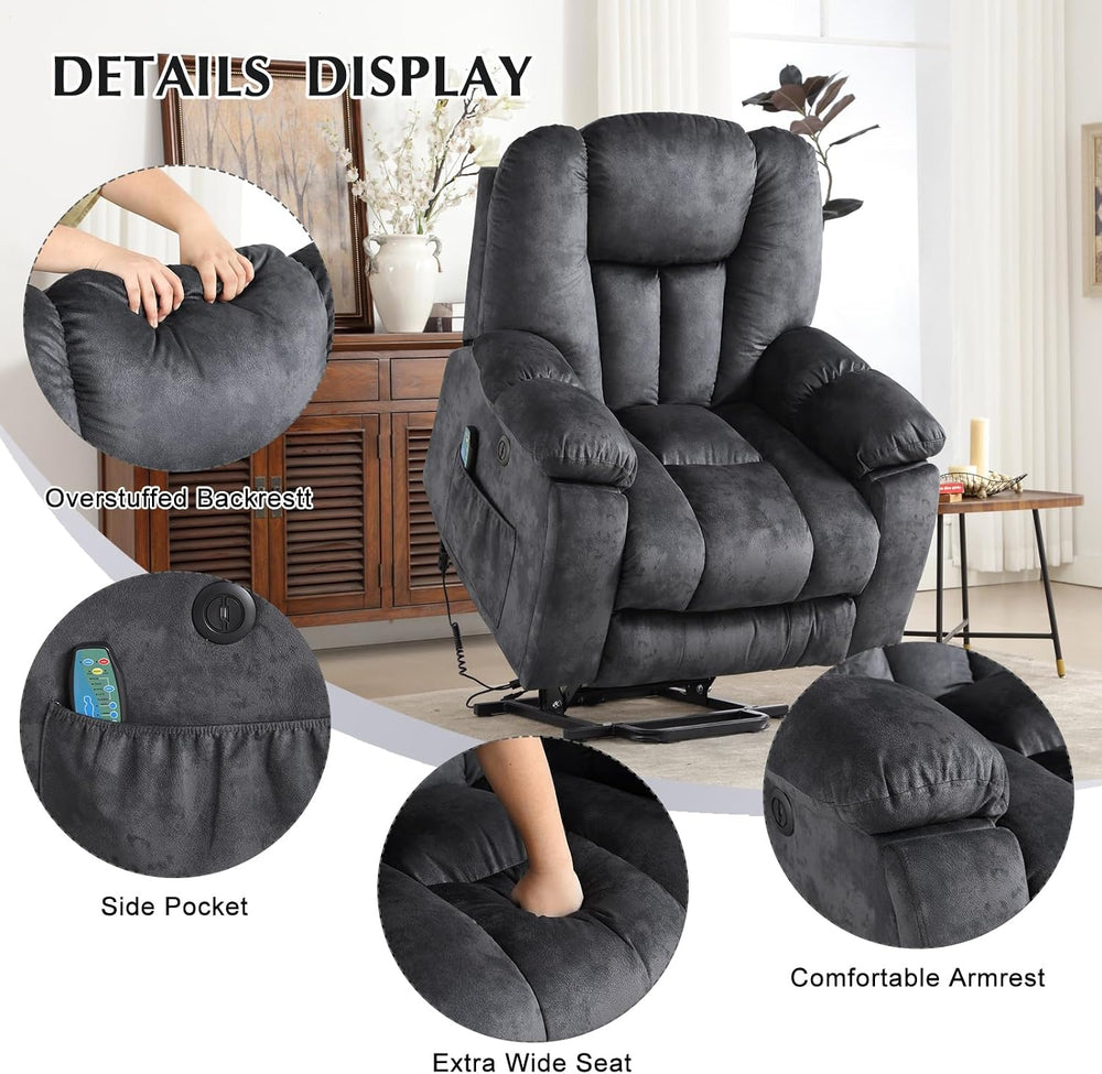 CANMOV Large Power Lift Recliner Chair with Massage, Heat, and USB for Elderl...