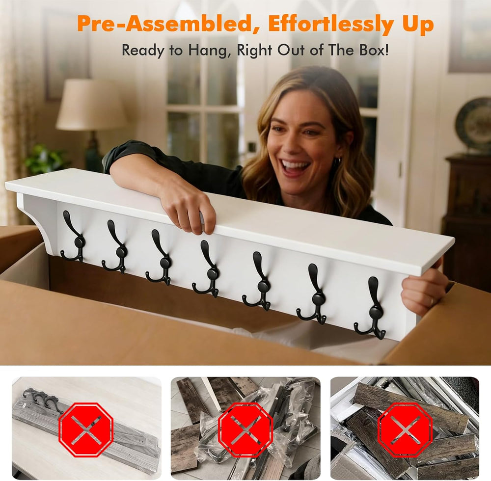 Felibeaco 33" Coat Rack with Shelf Wall Mount, 7 Triple-Hooks,Pre-Assembled
