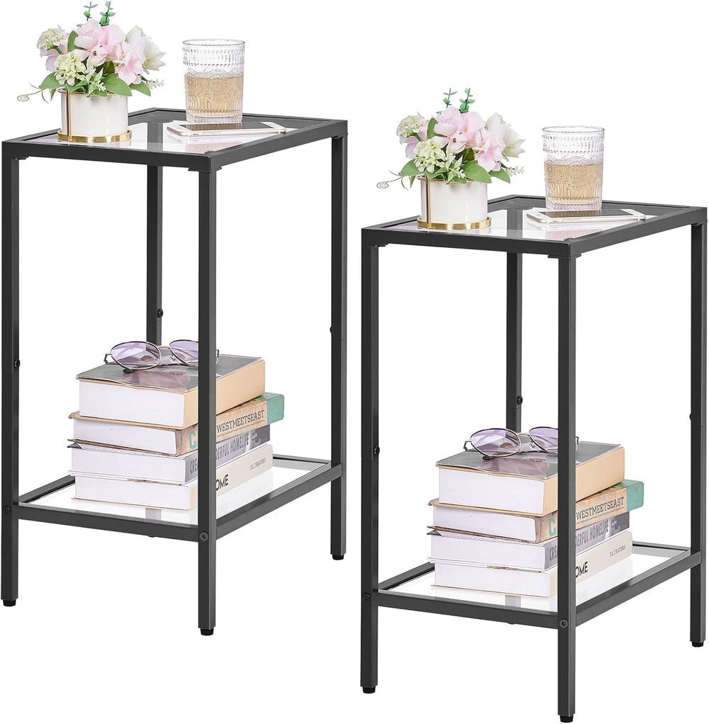 HOMSHO Side Tables Set of 2 with Tempered Glass, Slim End Tables