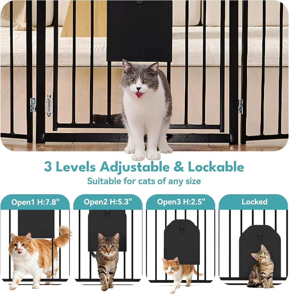 No Pawblems Freestanding Dog Gate with Cat Door for Indoor & Outdoor,Black