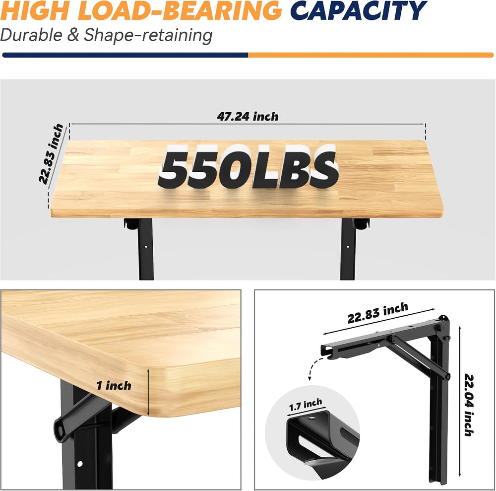 Ultrawall Wall Mounted Folding Workbench, Heavy Duty Foldable Work Table