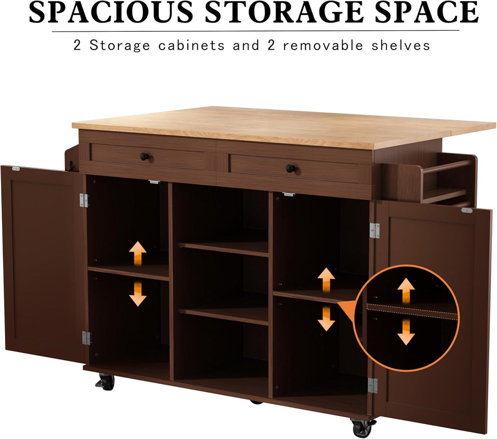 HLR Farmhouse Kitchen Island On Wheels, Brown