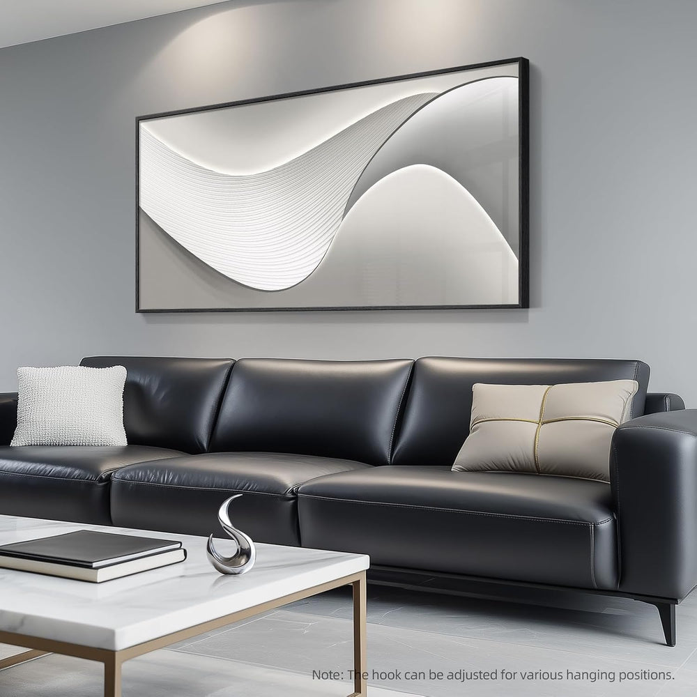 Large Framed Silver White Abstract Wall Art for Living Room, Vertical 30x60