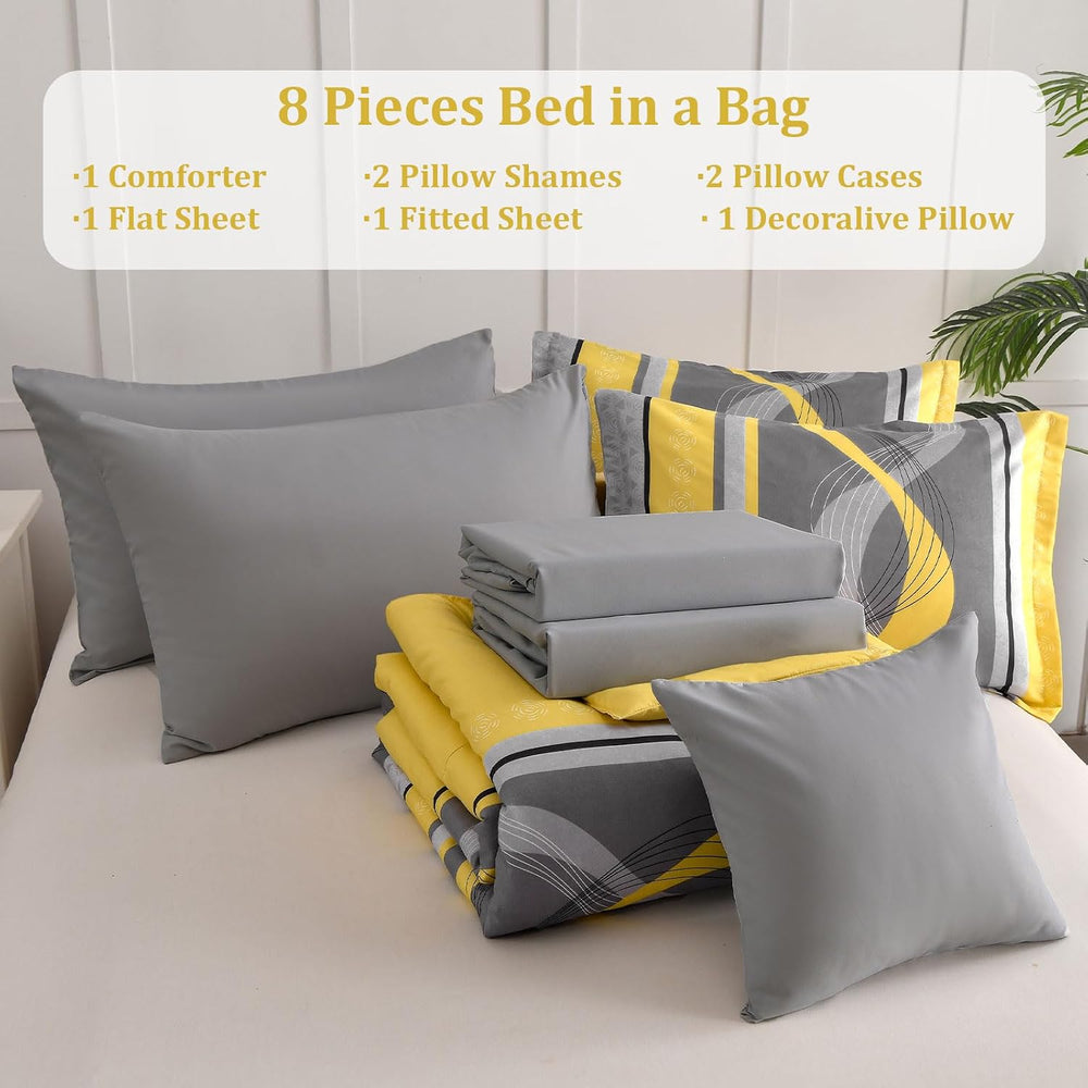 Anibedding Yellow Comforter Set Queen Size,8 Pieces Bed in a Bag Patchwork St...
