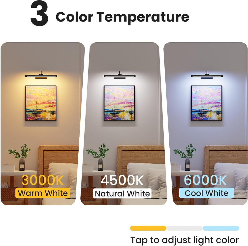 2 Pack Picture Lights for Wall 6000mAh - 16" Black Cordless Battery Powe...