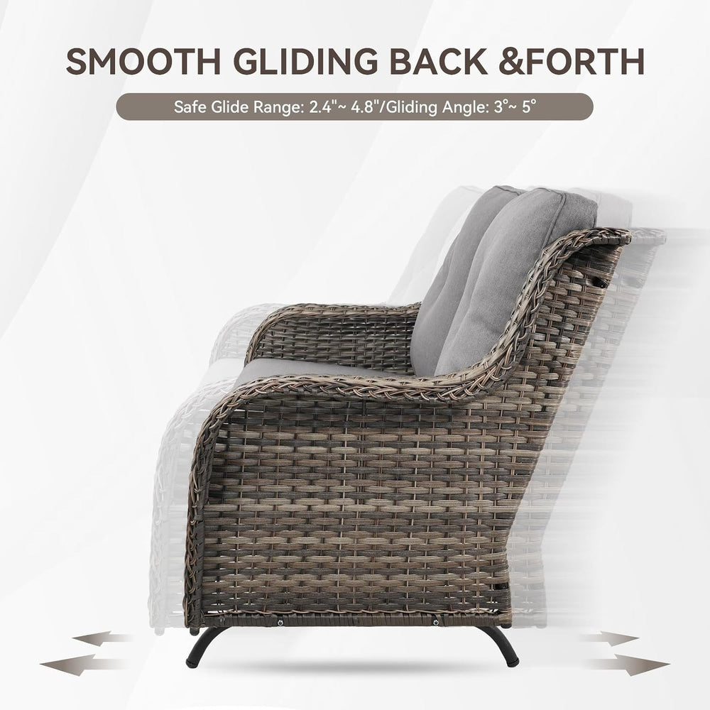 Patio Loveseat Glider Set, Resin Wicker Loveseat Glider with 2 Swivel Patio C...