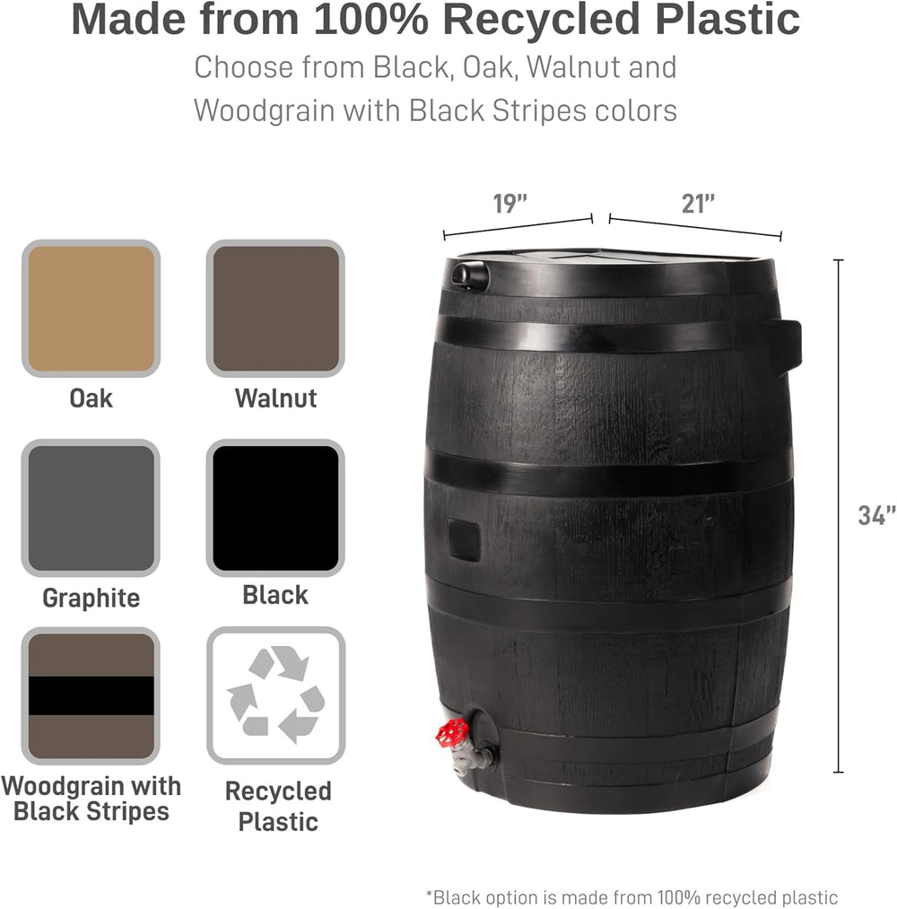 RTS Home Accents 50-Gallon ECO Rain Barrel Made with 100% Recycled Plastic, F...