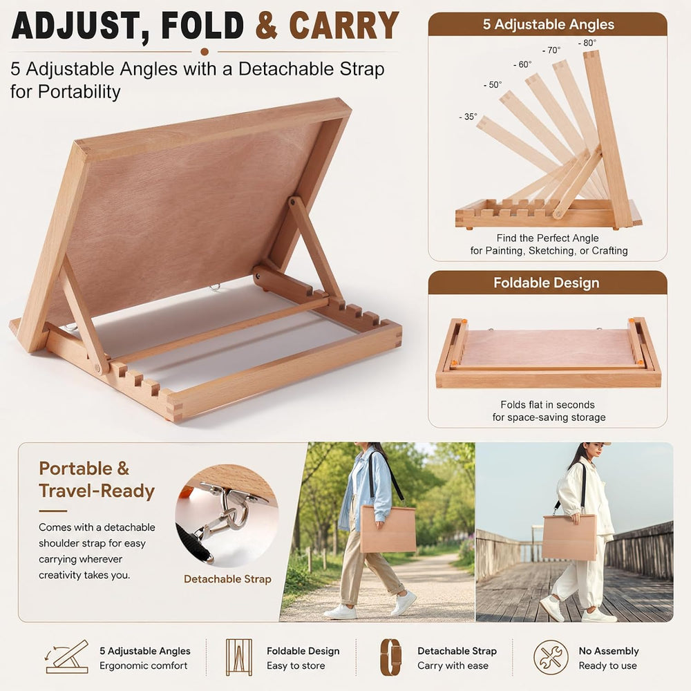 16.5"x12" Beechwood Tabletop Easel with Paint and Sketch Papers,Mas...