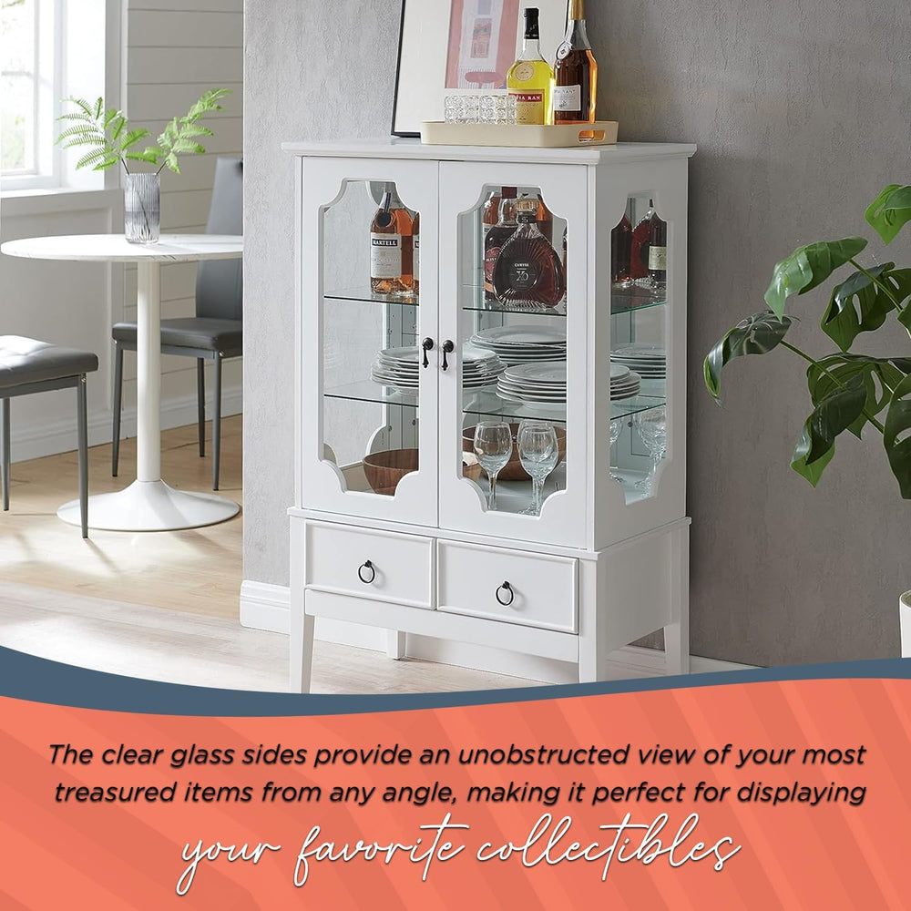 Kings Brand Furniture - Curio Accent Storage Cabinet with Doors, Glass Shelve...